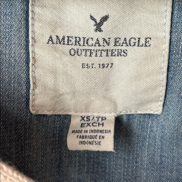 AMERICAN EAGLE LACE FRONT DENIM HOODED PULLOVER TOP - Picture 4 of 7